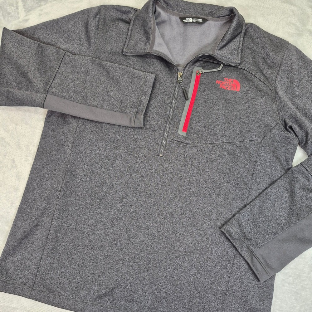 The North Face Mens L Quarter Zip Fleece Pullover Grey Red CY1061 Sweater